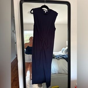 Derek Lam 10 Crosby navy blue cotton ruched midi Dress. Size L
